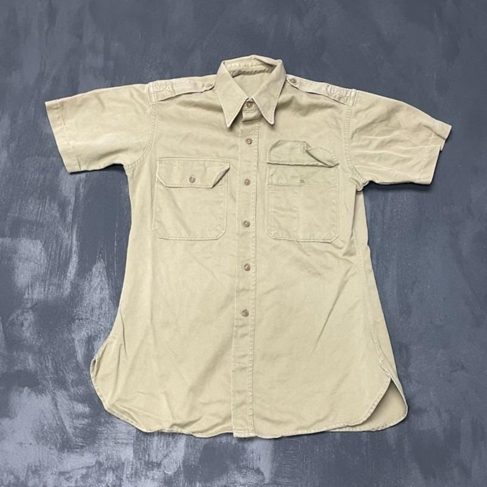 Vintage Utility Khaki Button Up Shirt Men Medium Tan 1960s US Army